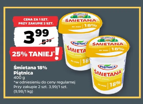 Śmietana Piątnica 18% promocja w Netto