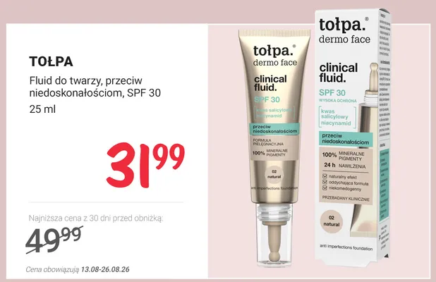 Fluid do twarzy przeciw niedoskonałościom SPF 30 Tołpa promocja w Rossmann