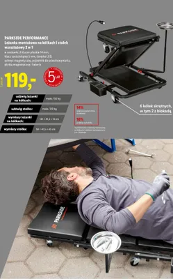 Leżanka montażowa na kółkach i stołek warsztatowy 2 w 1 promocja w Lidl