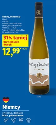 Wino Riesling Chardonnay białe półwytrawne promocja w Lidl