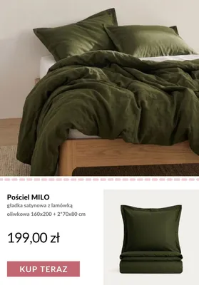 Pościel satynowa MILO gładka z lamówką oliwkowa 160x200 cm + 2x70x80 promocja w Homla
