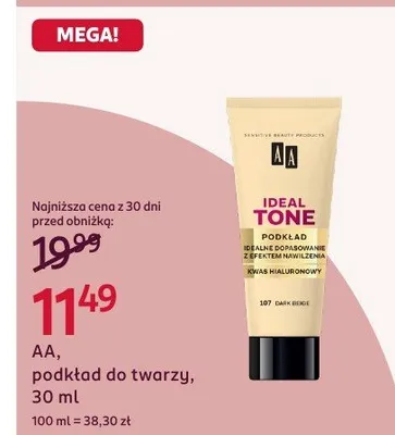 Podkład do twarzy AA Ideal Tone promocja w Rossmann