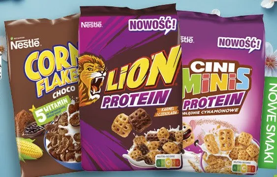 Płatki Cini Minis Protein/ Lion Protein/ Corn Flakes Choco/ Corn Flakes miód i orzechy/ Corn Flakes promocja w TOPAZ