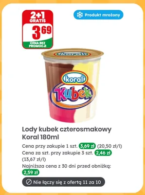 Lody kubek czterosmakowy Koral promocja w Dino
