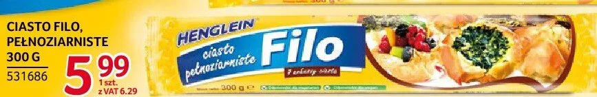 Ciasto filo pełnoziarniste Henglein 300 g promocja w Selgros