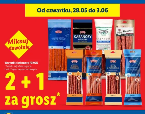 Kabanosy 100% z kurczaka PIKOK promocja w Lidl
