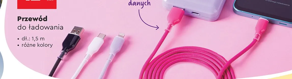 Przewód do ładowania HYKKER dł. 1,5m złącza USB-C/USB-C promocja w Biedronka