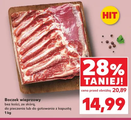 Boczek wieprzowy bez kości ze skórą promocja w Kaufland