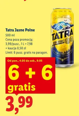 Piwo Tatra Jasne Pełne promocja w Lidl