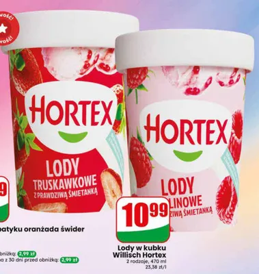Lody w kubku Willisch Hortex truskawkowe promocja w Dino