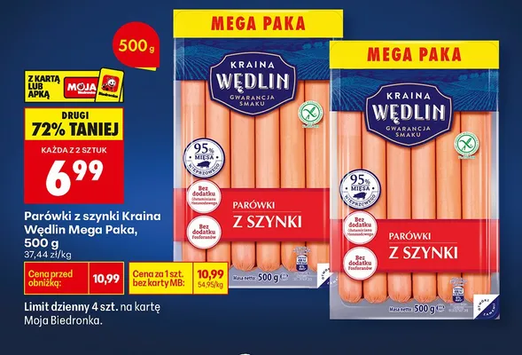 Parówki z szynki Mega Paka promocja w Biedronka