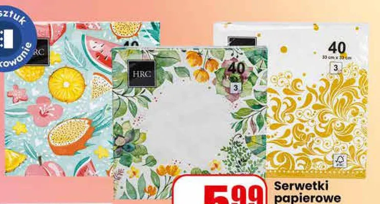 Serwetki papierowe wzorowane 33x33 cm promocja w Dino