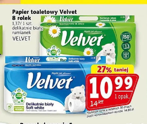 Papier toaletowy Velvet delikatnie biały 8-pak promocja w Prim Market