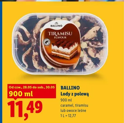 Lody z polewą tiramisu Ballino promocja w Lidl