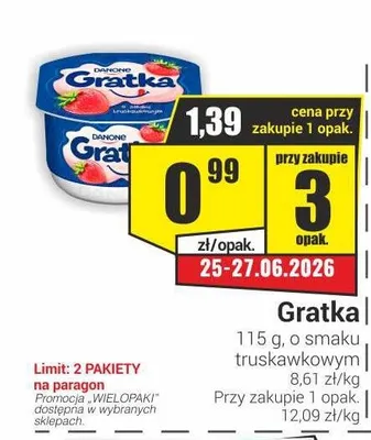 Jogurt Gratka truskawkowy promocja w Delikatesy Sezam