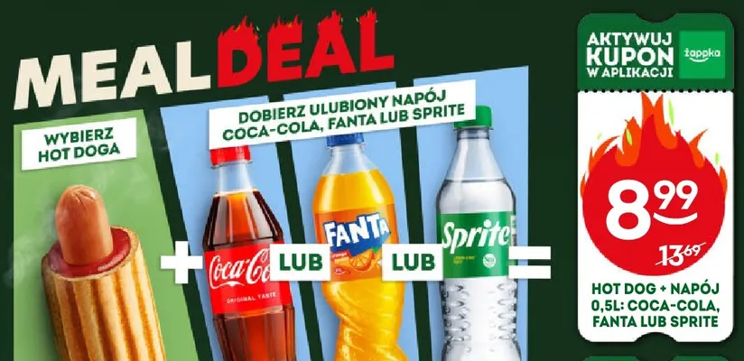 Zestaw hot dog + napój Coca-Cola 0,5 l promocja w Żabka