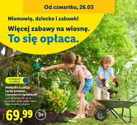 Taczka metalowa z narzędziami ogrodowymi dla dzieci promocja w Lidl