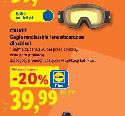 Gogle narciarskie i snowboardowe dla dzieci Crivit promocja w Lidl