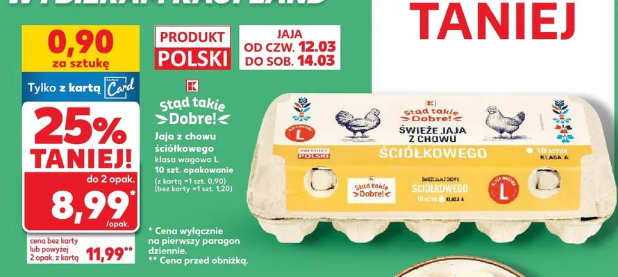 Jaja z chowu ściółkowego klasa wagowa L 10 szt.  promocja w Kaufland