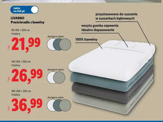 Prześcieradło z bawełny 180-200x200 cm Livarno promocja w Lidl
