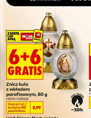 Znicz kula z wkładem parafinowym promocja w Biedronka