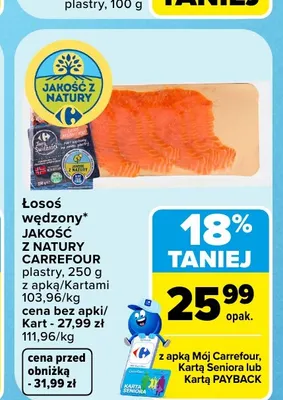 Łosoś wędzony Jakość z Natury Carrefour plastry promocja w Carrefour