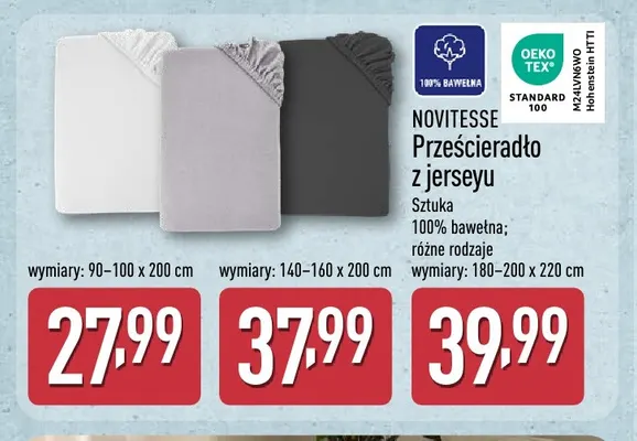 Prześcieradło z jerseyu Novitesse 180-200x220 cm promocja w Aldi