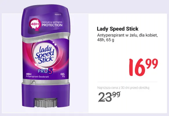 Antyperspirant w żelu dla kobiet Lady Speed Stick Pro 5 promocja w Rossmann