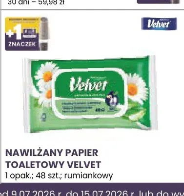 Nawilżany papier toaletowy Velvet rumiankowy promocja w Stokrotka