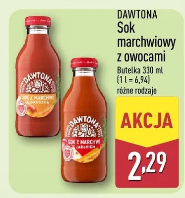 Sok marchwiowy z owocami różne rodzaje promocja w Aldi