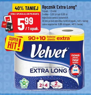 Ręcznik papierowy Velvet Extra Long promocja w POLOmarket