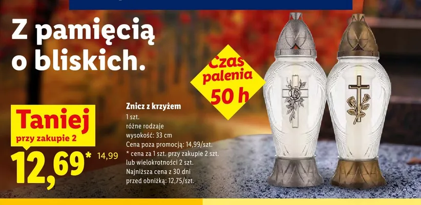 Znicz z krzyżem 33 cm promocja w Lidl