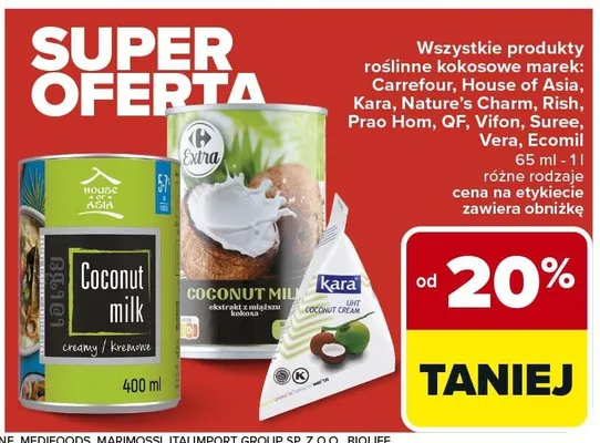 Mleko kokosowe różne marki promocja w Carrefour Market