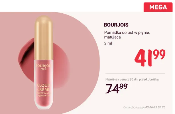 Pomadka do ust w płynie matująca Bourjois promocja w Rossmann