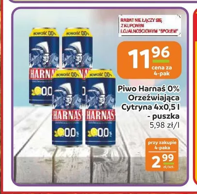 Piwo bezalkoholowe Harnaś Orzeźwiająca Cytryna 4-pak promocja w Społem Częstochowa