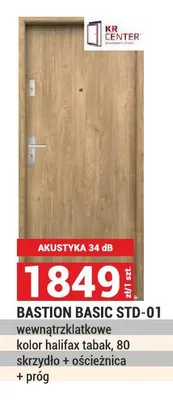 Drzwi wewnątrzklatkowe KR Center Bastion Basic STD-01 akustyka 34dB kolor halifax tabak 80 skrzydło + ościeżnica + próg promocja w Merkury Market