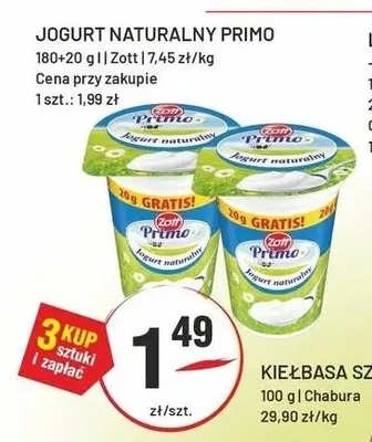 Jogurt naturalny Primo Zott promocja w Sedal