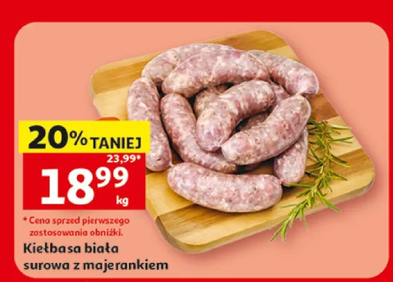 Kiełbasa biała surowa z majerankiem promocja w Auchan
