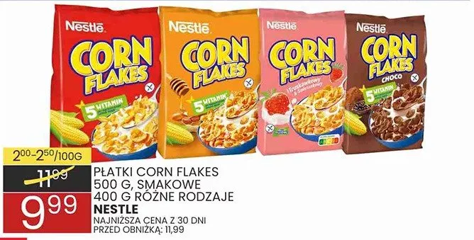 Płatki corn flakes 500g, smakowe 450g różne rodzaje promocja w Wafelek