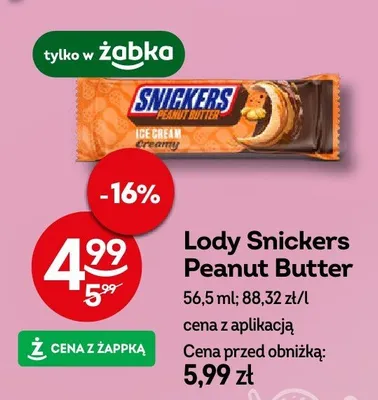 Lody Snickers Peanut Butter promocja w Żabka