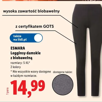 Legginsy damskie z biobawełną ESMARA z certyfikatem GOTS promocja w Lidl