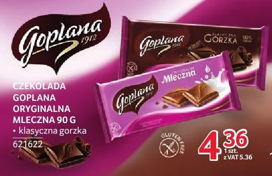 Czekolada Goplana oryginalna mleczna klasyczna gorzka promocja w Selgros