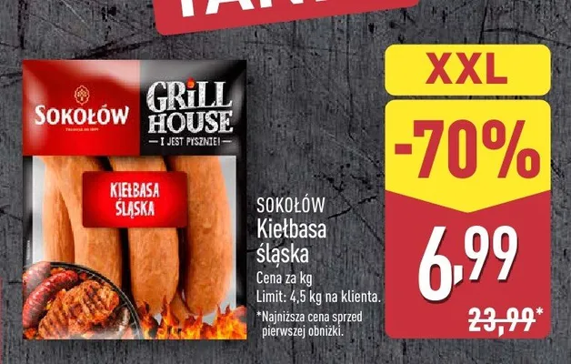 Kiełbasa śląska Sokołów Grill House XXL promocja w Aldi