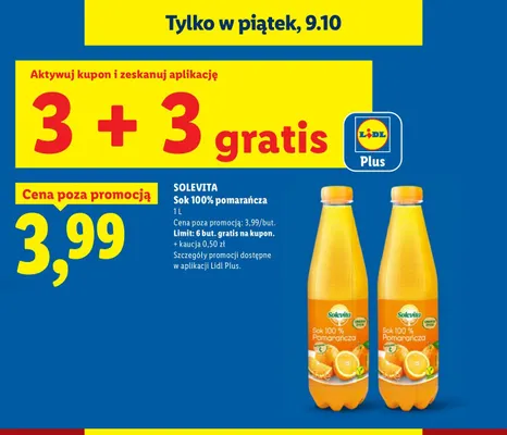 Sok pomarańcza Solevita 100% promocja w Lidl