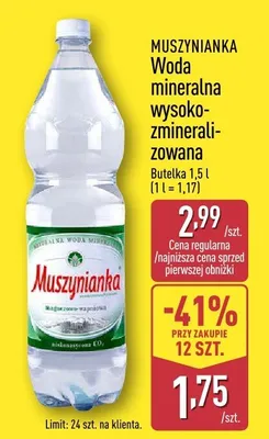 Woda mineralna wysokozmineralizowana Muszynianka promocja w Aldi