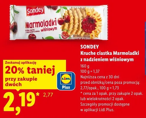 Kruche ciastka Marmoladki z nadzieniem wiśniowym Sondey promocja w Lidl