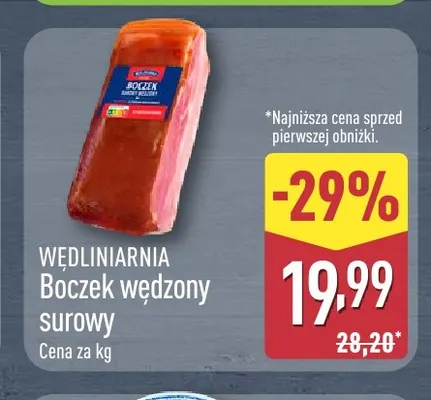 Boczek wędzony surowy Wędliniarnia promocja w Aldi