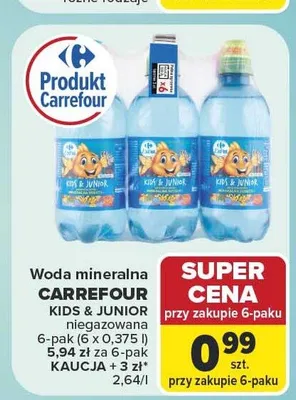 Woda mineralna niegazowana Carrefour Kids & Junior 6-pak promocja w Carrefour Market