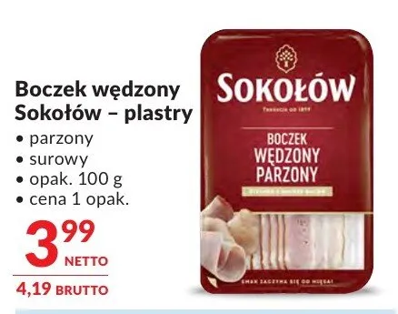 Boczek wędzony Sokołów - plastry promocja w Makro
