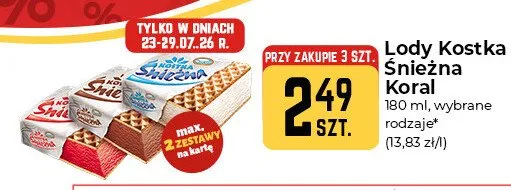 Lody Kostka Śnieżna Koral śmietankowe promocja w Społem Częstochowa